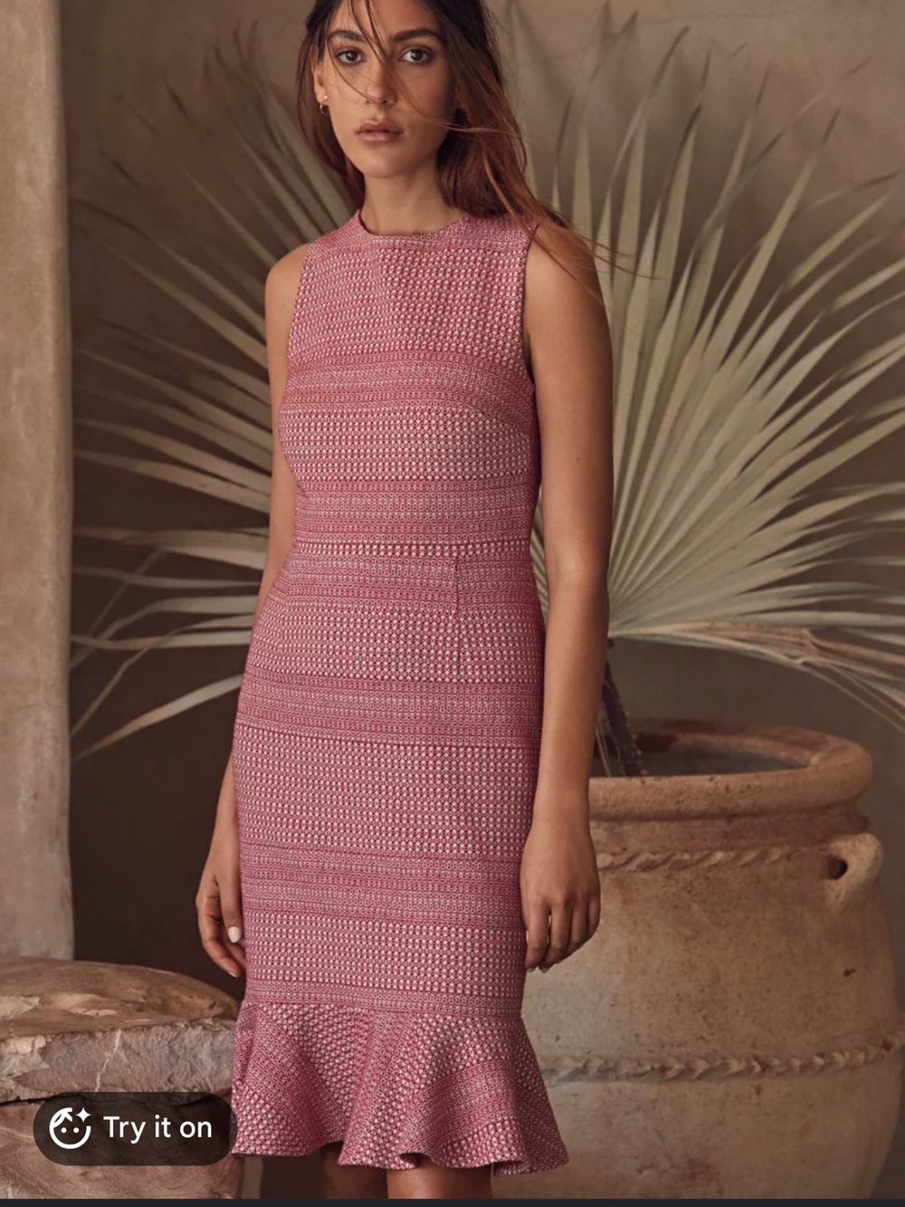 Banana Republic Dusty Pink Textured Sleeveless Midi Dress Tall